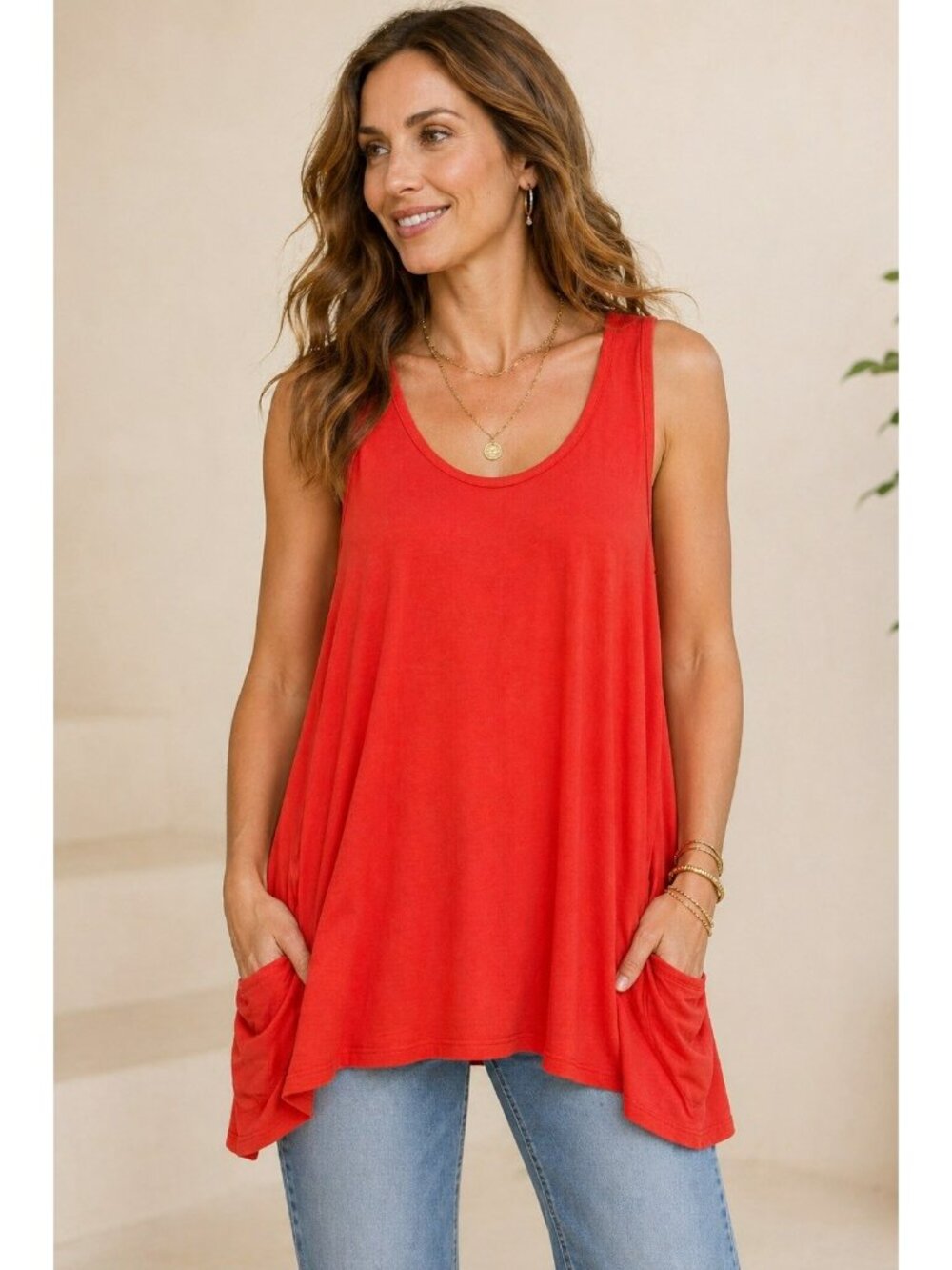 Johnny Was Calmè Coral Swing Tank Top Size Medium Pockets MSRP $148